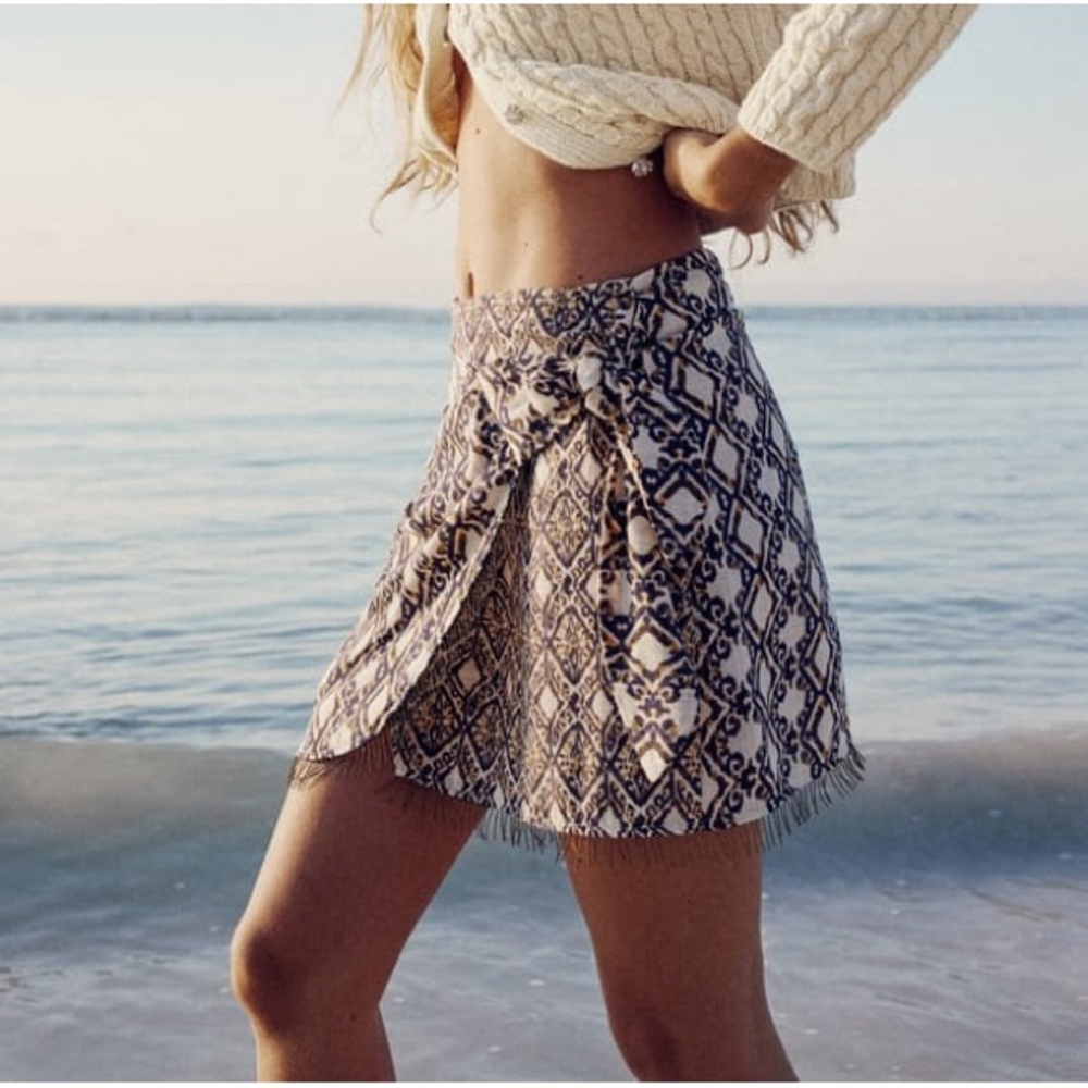 Zara printed beaded wrap mini skirt size small